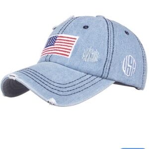 ☀️ 3/$15 Unisex Distressed Denim USA Flag Patch Baseball Hat Blue